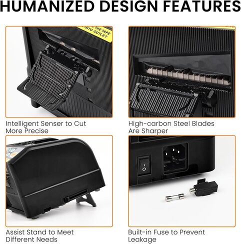 Automatic Tape Dispenser, Electric Ribbon Cutting Machine，Available for 6-60mm Width Tape/Ribbon, Max Cutting Length 999mm, Ideal for Shipping,Gift Wrapping,Factory-Black in Kuwait