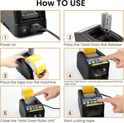 Automatic Tape Dispenser, Electric Ribbon Cutting Machine，Available for 6-60mm Width Tape/Ribbon, Max Cutting Length 999mm, Ideal for Shipping,Gift Wrapping,Factory-Black in Kuwait