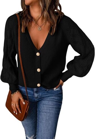Astylish Women Long Sleeve Open Front Knit Button Down Cardigan Sweaters in Saudi Arabia
