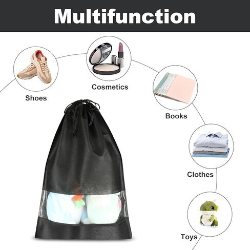 12 قطعة من حقائب الأحذية للسفر، حقائب أحذية سفر محمولة مع نافذة شفافة، حقيبة سفر كبيرة للأحذية بحبل، حقيبة تخزين أحذية السفر مقاومة للغبار للرجال والنساء، مقاس 12.6 بوصة × 17.3 بوصة، أسود in Kuwait