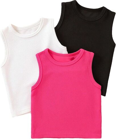 Floerns Toddler Girls 3 Pcs Solid Crewneck Camisole Sleeveless Cropped Tank Top in Saudi Arabia