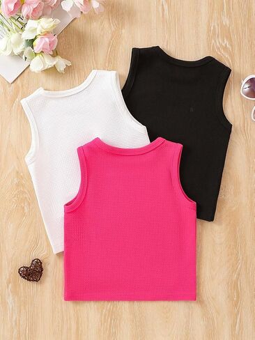Floerns Toddler Girls 3 Pcs Solid Crewneck Camisole Sleeveless Cropped Tank Top in Saudi Arabia