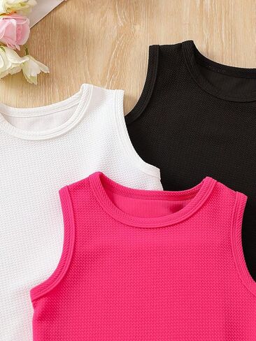 Floerns Toddler Girls 3 Pcs Solid Crewneck Camisole Sleeveless Cropped Tank Top in Saudi Arabia