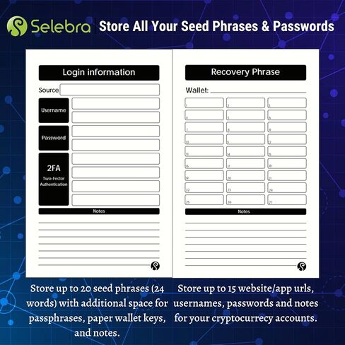 Seed Phrase Storage Notebook + Fireproof Bag - Cryptocurrency Recovery Phrase - Waterproof Password Keeper - Cold Wallet - Password Manager (Notebook + Fireproof Bag) in Saudi Arabia