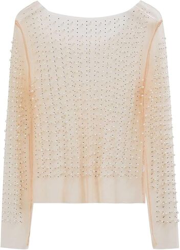 CHICWISH صدرية نسائية لامعة مبهرة ولؤلؤ كامل مزين بشبكة شفافة وتنورة متوسطة الطول بطيات على شكل حرف A، مقاس L in Kuwait