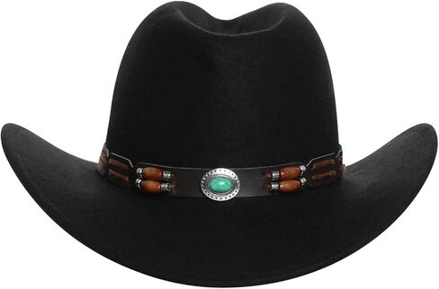 قبعة رعاة البقر راعية البقر للنساء والرجال، قبعة شمس غربية كلاسيكية بحافة واسعة مع 3 أربطة قبعة قابلة للاستبدال للحفلات التنكرية باللون الأسود in Kuwait