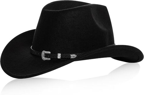 قبعة رعاة البقر راعية البقر للنساء والرجال، قبعة شمس غربية كلاسيكية بحافة واسعة مع 3 أربطة قبعة قابلة للاستبدال للحفلات التنكرية باللون الأسود in Kuwait