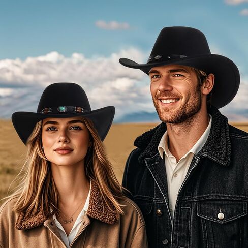 قبعة رعاة البقر راعية البقر للنساء والرجال، قبعة شمس غربية كلاسيكية بحافة واسعة مع 3 أربطة قبعة قابلة للاستبدال للحفلات التنكرية باللون الأسود in Kuwait