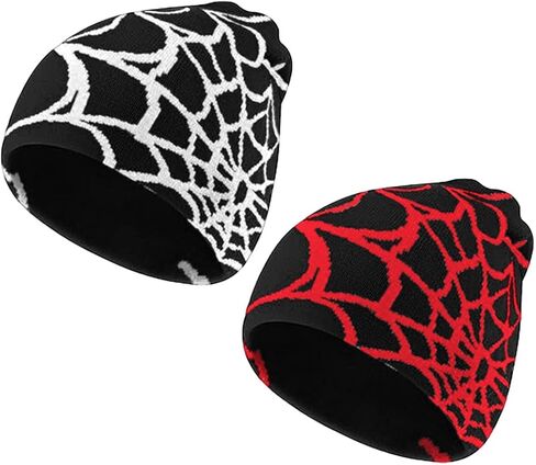 Women Beanie Winter Warm Beanies Men Casual Skullies Outdoor Y2K Gothic Spider Pattern Wool Acrylic Knitted Hat in Saudi Arabia