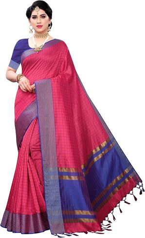 Women's Indian Ethnic Cotton Silk Saree with Silk Unstitched Blouse Piece in Saudi Arabia