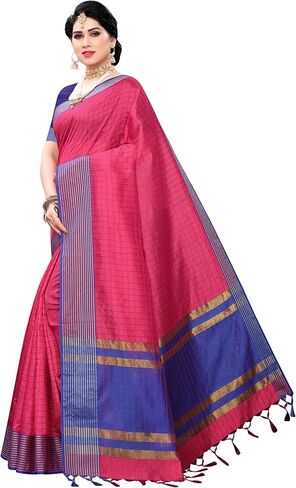 Women's Indian Ethnic Cotton Silk Saree with Silk Unstitched Blouse Piece in Saudi Arabia
