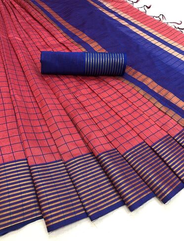 Women's Indian Ethnic Cotton Silk Saree with Silk Unstitched Blouse Piece in Saudi Arabia