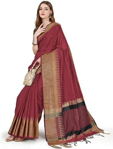 Women's Indian Ethnic Cotton Silk Saree with Silk Unstitched Blouse Piece in Saudi Arabia