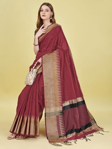 Women's Indian Ethnic Cotton Silk Saree with Silk Unstitched Blouse Piece in Saudi Arabia
