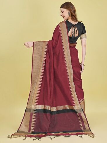 Women's Indian Ethnic Cotton Silk Saree with Silk Unstitched Blouse Piece in Saudi Arabia