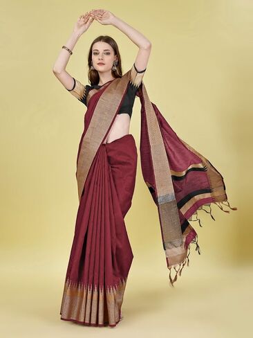 Women's Indian Ethnic Cotton Silk Saree with Silk Unstitched Blouse Piece in Saudi Arabia