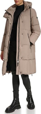 DKNY Women's Hooded Long Puffer, Thistle in Saudi Arabia