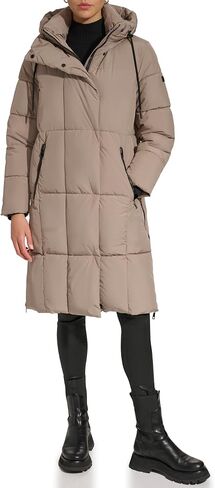 DKNY Women's Hooded Long Puffer, Thistle in Saudi Arabia