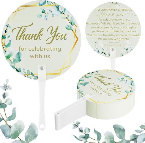 100 PCS Wedding Fans, Plastic Fans in Bulk, Greenery Wedding Fans for Guests, Thank You for Celebrating with Us Wedding Favors Fan with Handle (Leaf) in Saudi Arabia