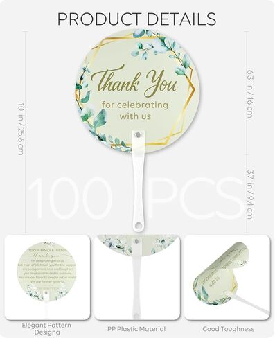 100 PCS Wedding Fans, Plastic Fans in Bulk, Greenery Wedding Fans for Guests, Thank You for Celebrating with Us Wedding Favors Fan with Handle (Leaf) in Saudi Arabia
