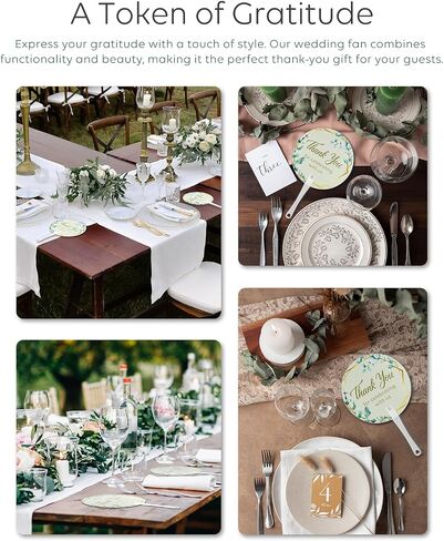 100 PCS Wedding Fans, Plastic Fans in Bulk, Greenery Wedding Fans for Guests, Thank You for Celebrating with Us Wedding Favors Fan with Handle (Leaf) in Saudi Arabia