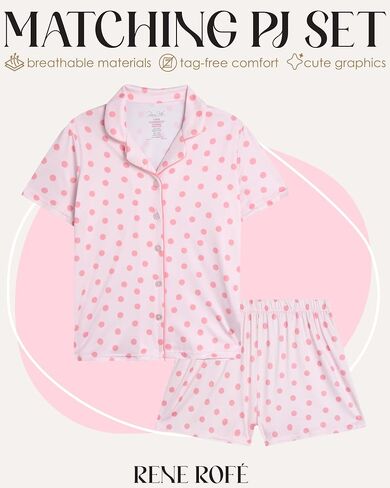 Rene Rofe Girls' Pajama Set - 2 Piece Button Down Sleep Shirt and Lounge Shorts - Sleepwear Set for Girls (4-12) in Saudi Arabia