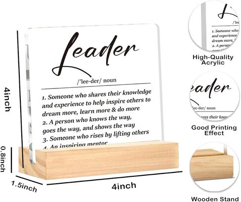 Leader Gifts for Women Men, Thank You Gifts for Leader Boss Mentor Manager, Leader Definition Decorative Acrylic Desk Sign Plaque 4 x 4 Inches in Saudi Arabia