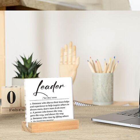 Leader Gifts for Women Men, Thank You Gifts for Leader Boss Mentor Manager, Leader Definition Decorative Acrylic Desk Sign Plaque 4 x 4 Inches in Saudi Arabia