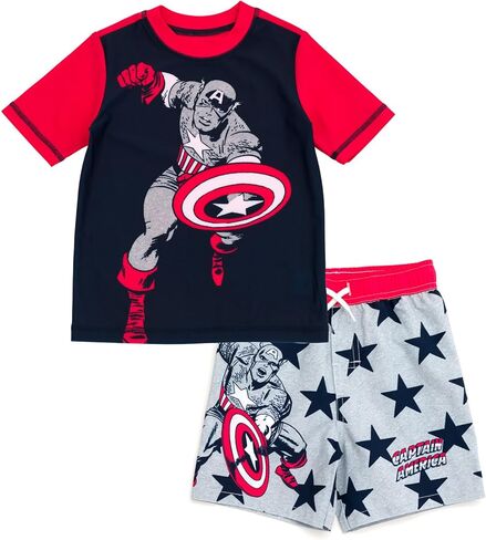 Marvel Spider-Man Avengers Toddler Boys UPF 50+ Rash Guard and Swim Trunks Outfit Set Toddler to Big Kid in Saudi Arabia