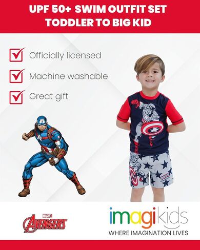 Marvel Spider-Man Avengers Toddler Boys UPF 50+ Rash Guard and Swim Trunks Outfit Set Toddler to Big Kid in Saudi Arabia