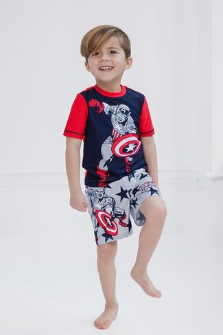 Marvel Spider-Man Avengers Toddler Boys UPF 50+ Rash Guard and Swim Trunks Outfit Set Toddler to Big Kid in Saudi Arabia