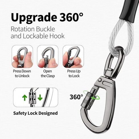 كابل ربط الكلب، بطول 15 قدم، مقود كلب مع خطاف دوار، مقود للكلاب في الفناء شديد التحمل، سلاسل للكلاب في الخارج، للتخييم، واللعب، والفناء الخلفي حتى 165 رطلاً in Kuwait