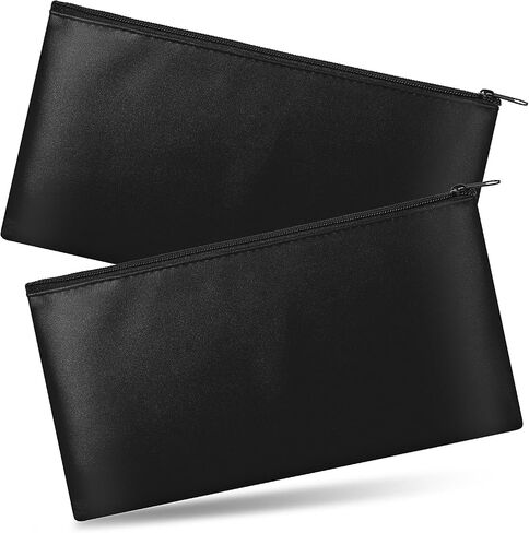 2Pcs Money Bag for Cash,11X6.1In Cash Bag,Pu Leather Bank Bags Money Pouches With Zipper Can be Used to Hold Coins,Cosmetics,Invoices,Banknotes (blue black) in Saudi Arabia