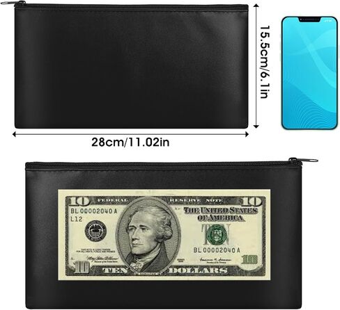 2Pcs Money Bag for Cash,11X6.1In Cash Bag,Pu Leather Bank Bags Money Pouches With Zipper Can be Used to Hold Coins,Cosmetics,Invoices,Banknotes (blue black) in Saudi Arabia
