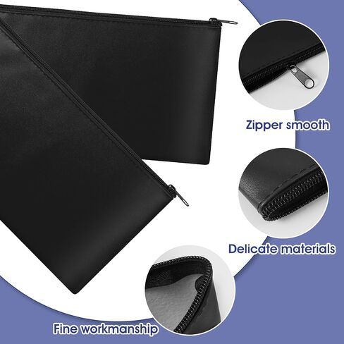 2Pcs Money Bag for Cash,11X6.1In Cash Bag,Pu Leather Bank Bags Money Pouches With Zipper Can be Used to Hold Coins,Cosmetics,Invoices,Banknotes (blue black) in Saudi Arabia