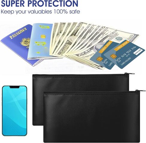 2Pcs Money Bag for Cash,11X6.1In Cash Bag,Pu Leather Bank Bags Money Pouches With Zipper Can be Used to Hold Coins,Cosmetics,Invoices,Banknotes (blue black) in Saudi Arabia