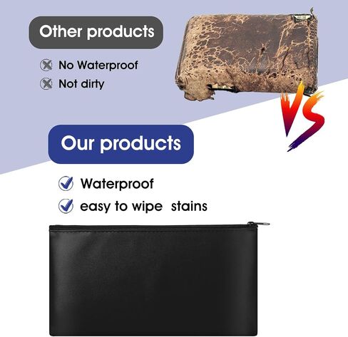 2Pcs Money Bag for Cash,11X6.1In Cash Bag,Pu Leather Bank Bags Money Pouches With Zipper Can be Used to Hold Coins,Cosmetics,Invoices,Banknotes (blue black) in Saudi Arabia