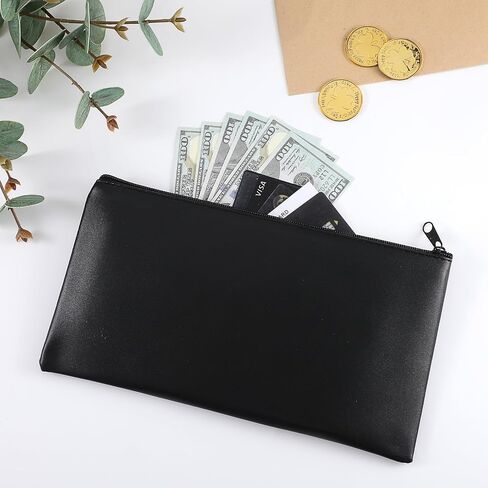 2Pcs Money Bag for Cash,11X6.1In Cash Bag,Pu Leather Bank Bags Money Pouches With Zipper Can be Used to Hold Coins,Cosmetics,Invoices,Banknotes (blue black) in Saudi Arabia