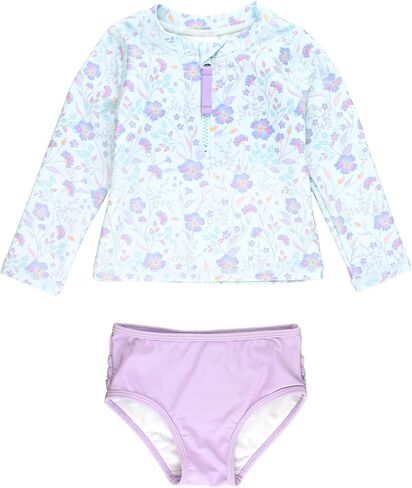 RuffleButts Fairytale Garden Long Sleeve Zipper Rash Guard Bikini - 2T in Saudi Arabia