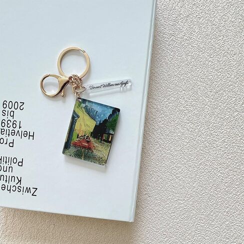 Key Chain Keyring mirror for Women Men Keyring with Metal Ring Café Terrace at Night Keychain Van Gogh in Saudi Arabia