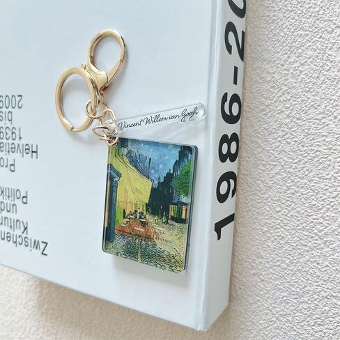 Key Chain Keyring mirror for Women Men Keyring with Metal Ring Café Terrace at Night Keychain Van Gogh in Saudi Arabia