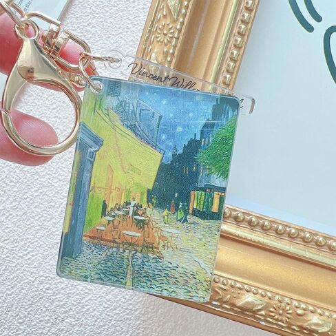 Key Chain Keyring mirror for Women Men Keyring with Metal Ring Café Terrace at Night Keychain Van Gogh in Saudi Arabia