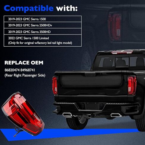 Full LED Taillights, Compatible with 2019-2023 GMC Sierra 1500 2500HD 3500HD, Replace 86820474 84968741 Led Driving Reverse Brake Turn Signal Lighting Rear Right Passenger Side Tail Lights Assembly in Saudi Arabia