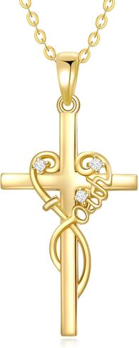 14K Gold Cross Necklace for Women Yellow Gold Religious Faith Heart Cross Pendant Necklace Jewelry Christmas Gifts for Girls Teens Mother Daughter Wife Her in Kuwait