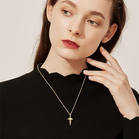 14K Gold Cross Necklace for Women Yellow Gold Religious Faith Heart Cross Pendant Necklace Jewelry Christmas Gifts for Girls Teens Mother Daughter Wife Her in Kuwait