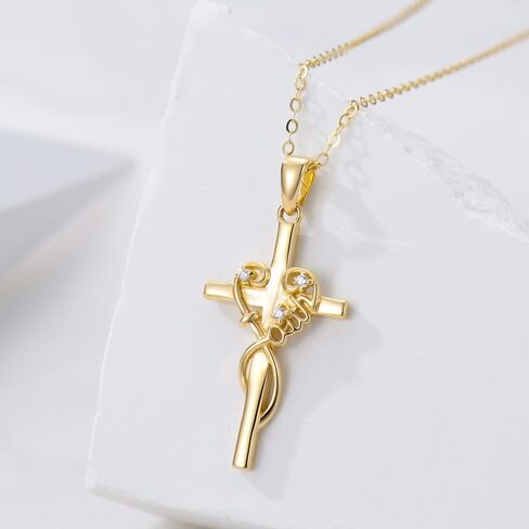 14K Gold Cross Necklace for Women Yellow Gold Religious Faith Heart Cross Pendant Necklace Jewelry Christmas Gifts for Girls Teens Mother Daughter Wife Her in Kuwait