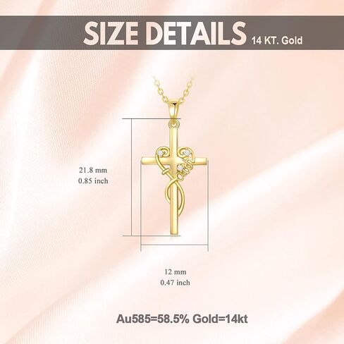 14K Gold Cross Necklace for Women Yellow Gold Religious Faith Heart Cross Pendant Necklace Jewelry Christmas Gifts for Girls Teens Mother Daughter Wife Her in Kuwait