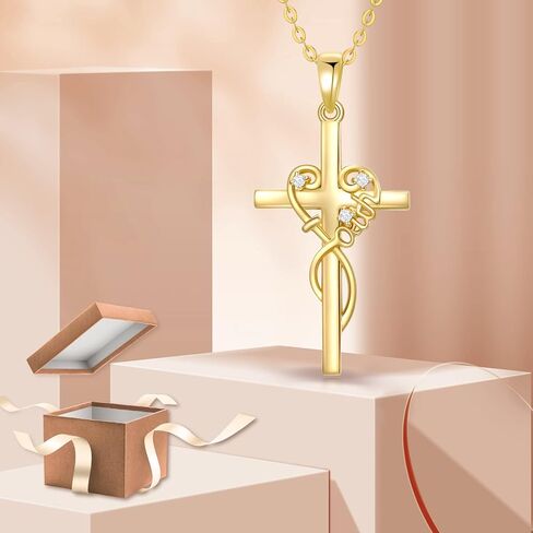 14K Gold Cross Necklace for Women Yellow Gold Religious Faith Heart Cross Pendant Necklace Jewelry Christmas Gifts for Girls Teens Mother Daughter Wife Her in Kuwait