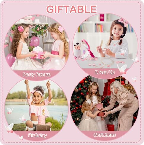 Handmade Bow Pearl Kids Jewelry for Little Girls Toddler Set of 8 pcs - Hair Bows Clips Ties - Stretch Necklace Bracelets Rings and Clip on Earrings - Cute Princess Dress Up Gifts in Saudi Arabia