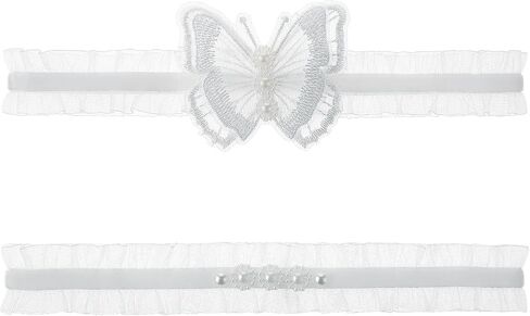 2 PCS Garters for Bride, White Lace Bow Bridal Garter Set Vintage Elegant Pearl Butterfly Lace Thigh Leg Band with Hand Sewn Elasticity Garter for Women Teen Girls in Saudi Arabia